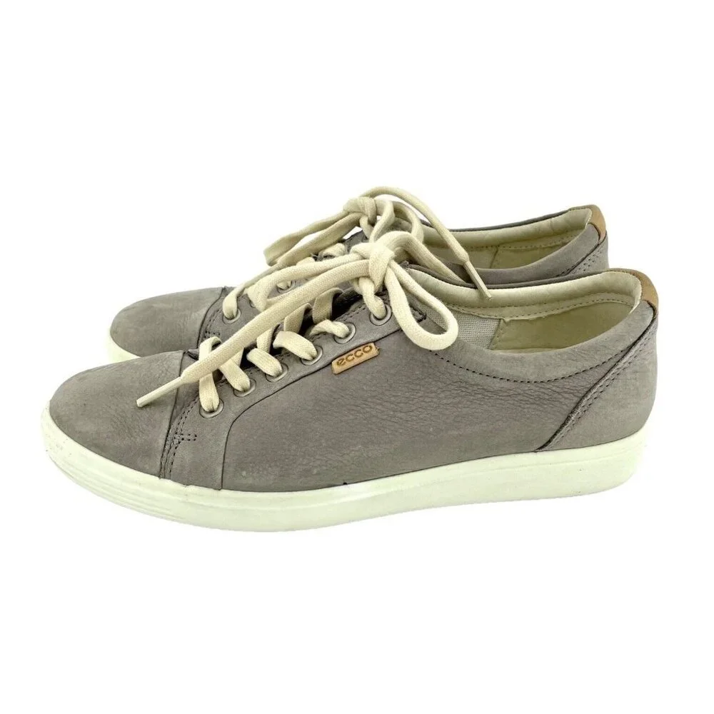 ECCO Soft 7 Grey Soft Suede Leather Lace Up Sneakers SZ 38 EU 8